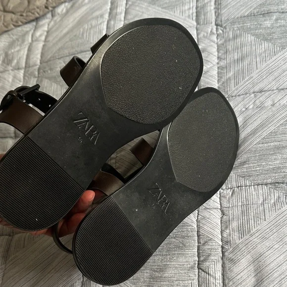 Zara Dark Brown Woven Leather Strap Sandals - Picture 2 of 3